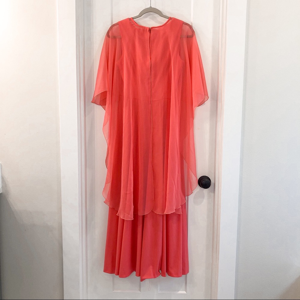 Vintage Coral Satin Cocktail Formal Dress - Picture 5 of 8